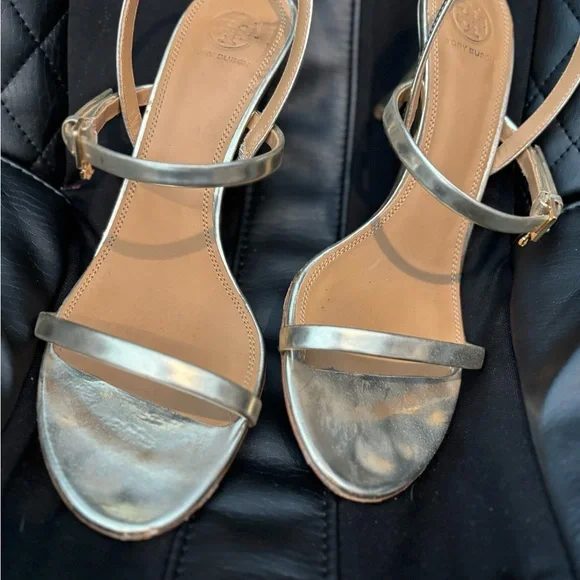 Tory Burch Elegant Gold Strappy Heels - Picture 2 of 5
